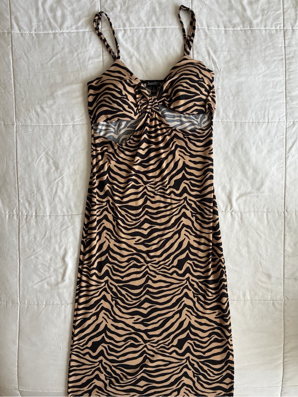 Justify Black and Tan Zebra-Print Maxi Slip Dress
